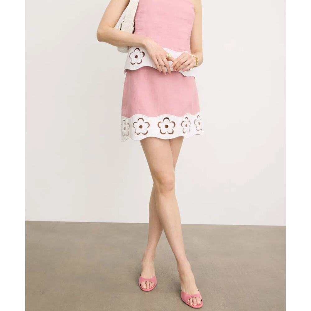 Staud Margaux Pink Linen Skirt